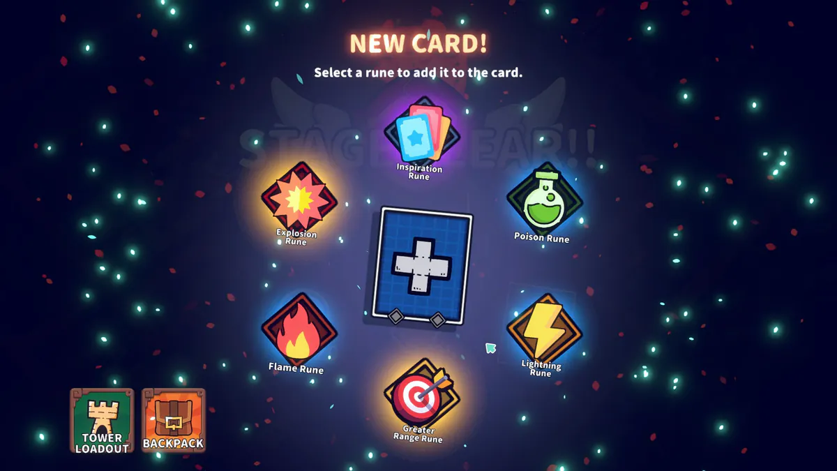 Emberward shows a choice screen with several illustrated options between waves.