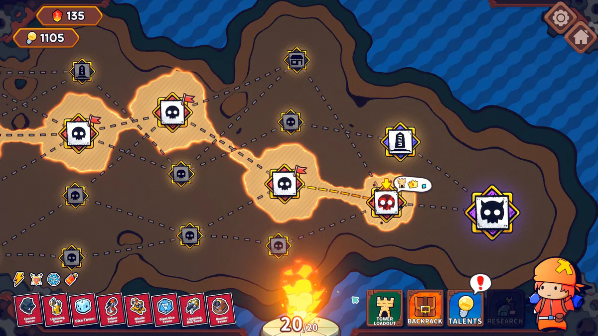 An Emberward route board showing a maze and the current run state.